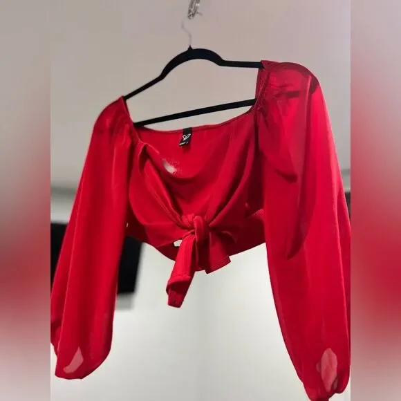 Windsor Red Crop Top Bow Detail Size M - Picture 3 of 5